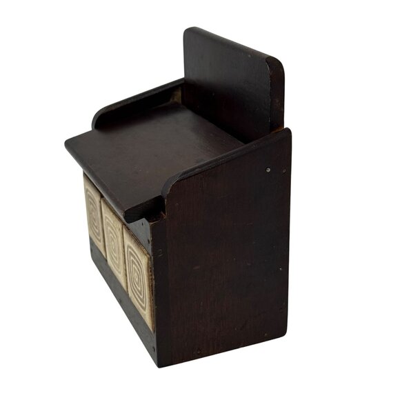 Vintage Rosenthal Netter Wood Recipe Box MCM 3x5 Card Holder Ceramic Tile Front - Picture 5 of 10